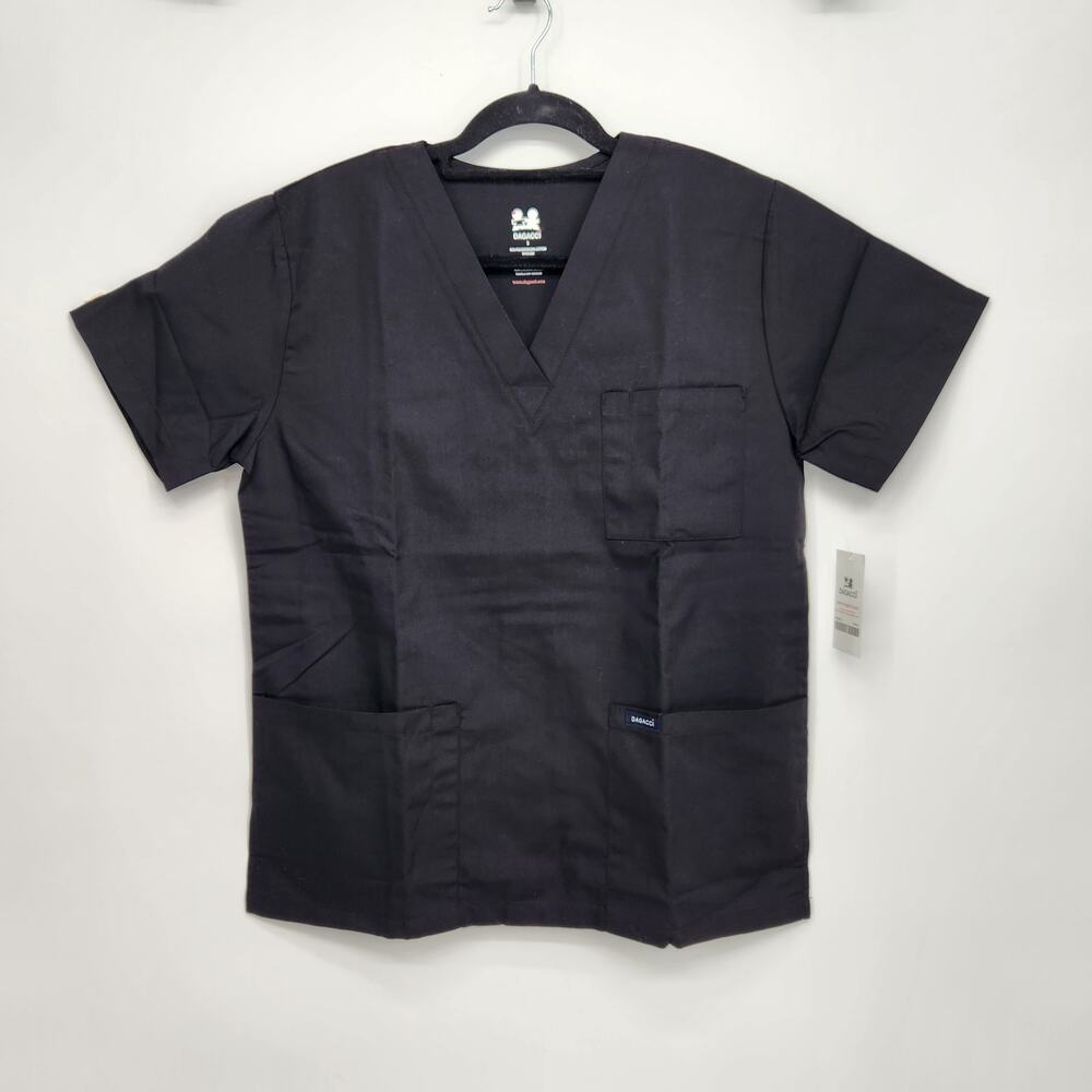 NWT Dagacci Black Medical Dental‎ Short Sleeve Scrub Top Women's S